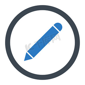 铅笔扁平光滑蓝色圆形光栅图标