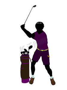 非洲裔美国男性高尔夫球手插画剪影