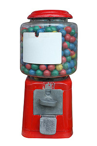 糖果分配器、口香糖球机、带白色空标签的自动售货机