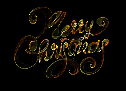 圣诞快乐孤立的文字写在黑色背景上的火焰火光。