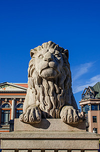 政府狮子摄影照片_挪威议会附近的狮子