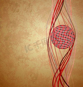 红色复古背景摄影照片_抽象的红色球和线条背景复古背景