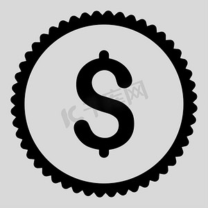 美元扁平黑色圆形邮票图标
