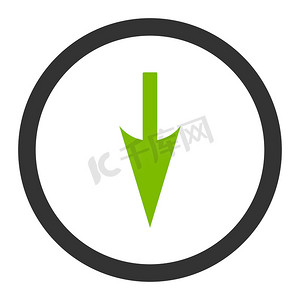 箭头图标icon摄影照片_Sharp Down Arrow flat eco green and grey colors rounded raster icon