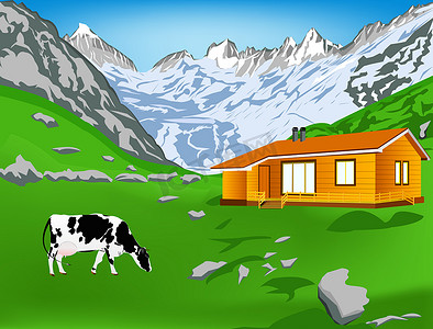 在阿尔卑斯山的奶牛