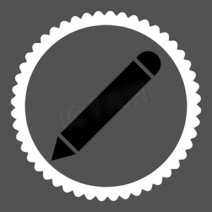 铅笔平面黑白颜色圆形邮票图标