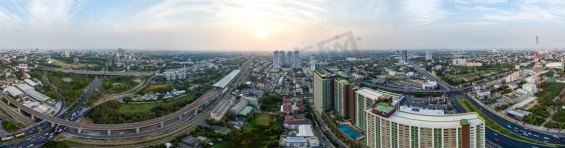 360城市全景摄影照片_360°全景曼谷高速公路到素万那普机场