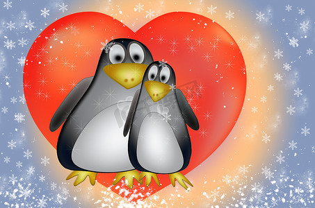 两只可爱的企鹅相爱了。