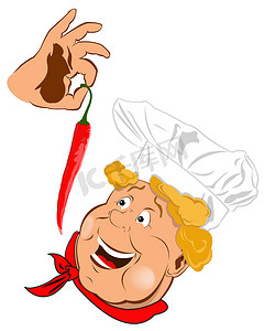 红辣椒海报摄影照片_有趣的厨师和辣烧红辣椒