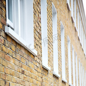 欧洲伦敦红砖墙的旧窗与历史