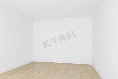 白色窗户摄影照片_白色墙壁和木地板，空房间，3d 室内