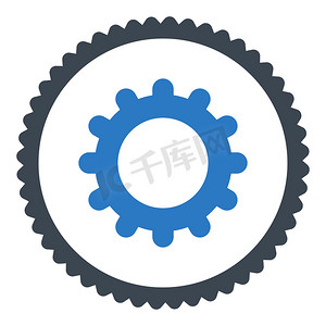 app扁平图标摄影照片_齿轮扁平光滑的蓝色圆形邮票图标