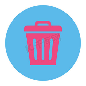 垃圾桶平面粉色和蓝色圆形按钮