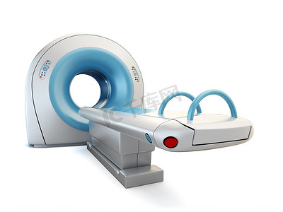 诊所设计摄影照片_MRI 扫描仪，隔离在白色背景上。
