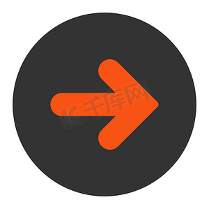 箭头向右平面橙色和灰色圆形按钮