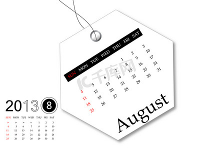 2013 年 8 月日历标签设计