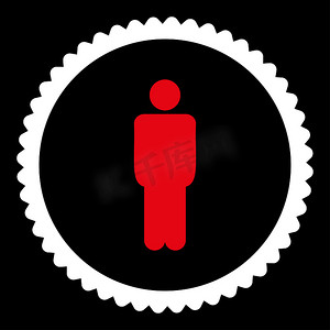 男人扁平的红色和白色圆形邮票图标