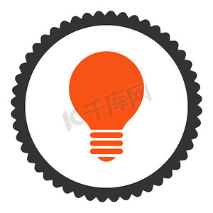 电灯泡平面橙色和灰色圆形邮票图标