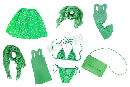 时尚绿色夏春季女装拼贴画