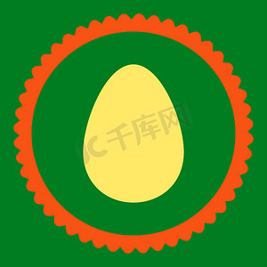鸡蛋平面橙色和黄色圆形邮票图标