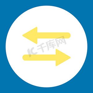 箭头交换水平平面黄色和白色圆形按钮