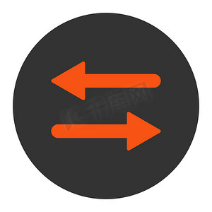 箭头交换水平平面橙色和灰色圆形按钮
