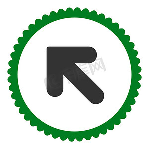 左上箭头平面绿色和灰色圆形邮票图标
