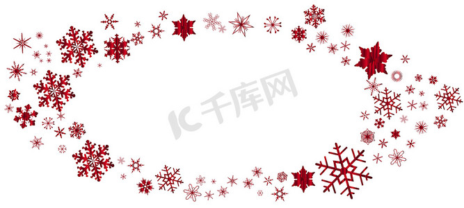 红色圣诞雪花椭圆形边框