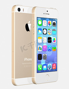 Apple Gold iPhone 5s 显示带有 iOS7 的主屏幕。