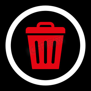 垃圾桶平面红色和白色圆形光栅图标