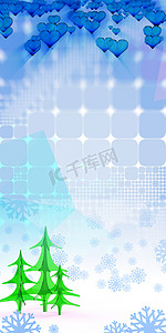 抽象方形几何摄影照片_几何方形抽象背景与圣诞树心和雪花。 