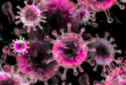 流行光摄影照片_彩色分离冠状病毒的 3D 插图作为光漆