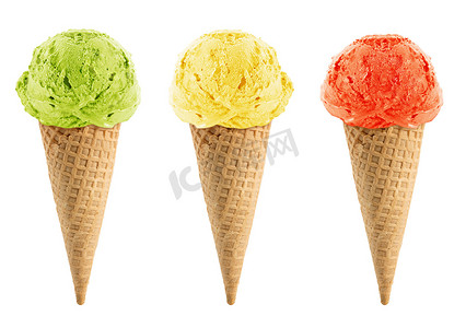 凉爽摄影照片_绿色、黄色和红色冰淇淋