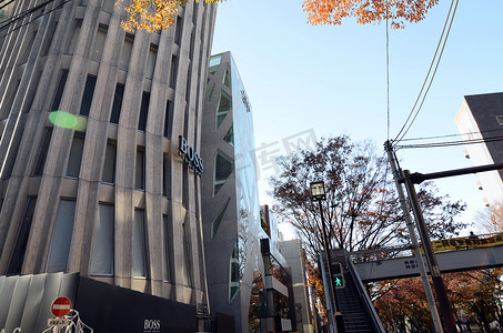 日本，东京 — 2013 年 11 月 24 日：表参道街上的未来派建筑