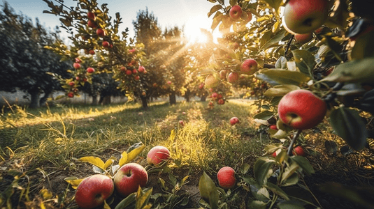 苹果生长在果园的树上