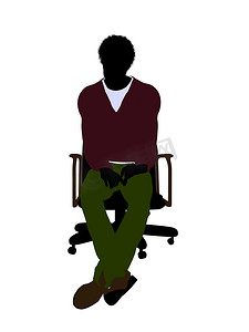 非洲裔美国休闲男子坐在椅子上插画剪影