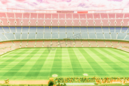 一个空荡荡的欧洲足球场的散焦背景