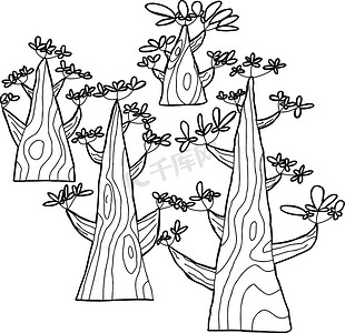 手绘树木树木背景摄影照片_概述了春天的树木