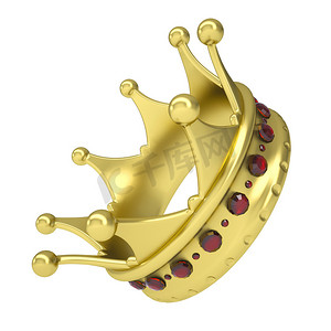 公主加冕摄影照片_用红宝石装饰的金冠