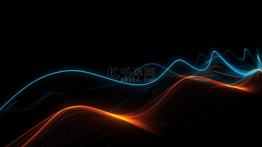 线条曲线背景图片_黑色背景带有橙色和蓝色商务科技线条