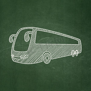 假期概念：黑板背景上的巴士