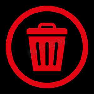 垃圾桶平面红色圆形光栅图标