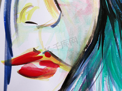 美丽的女人嘴唇抽象水彩画
