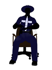 插画剪影摄影照片_坐在椅子上的男警官插画剪影
