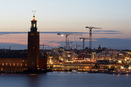 乡镇摄影照片_黄昏时的斯德哥尔摩老城和乡镇