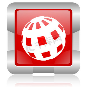 光泽球摄影照片_地球红色正方形 web 光泽图标