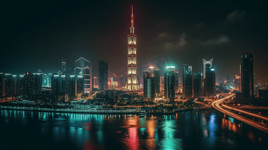 广州CBD商业中心夜景摄影图片