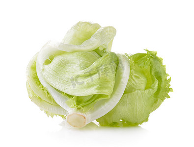 冰山背景摄影照片_白色背景上的绿色卷心生菜