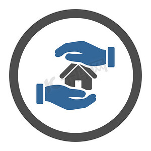 房地产保险扁平钴和灰色圆形字形图标