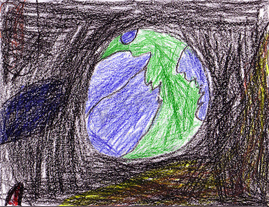儿童绘画 - 太空、宇宙飞船、恒星和行星
